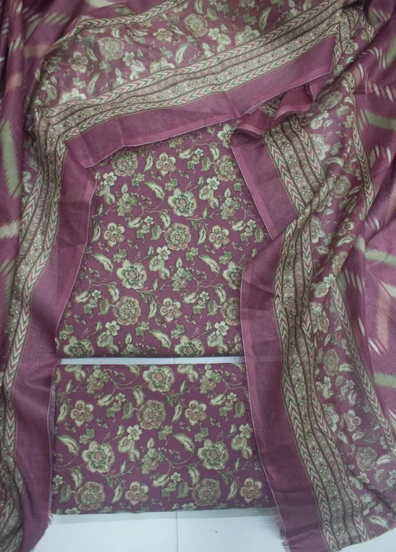 3 Piece Digital Printed Muave Color Unstitched Suit