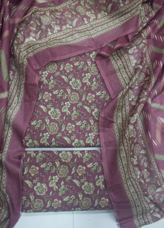 3 Piece Digital Printed Muave Color Unstitched Suit