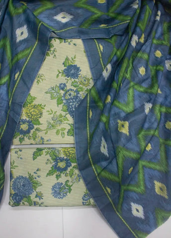 3 Piece Digital Printed Ivory Color Unstitched Suit