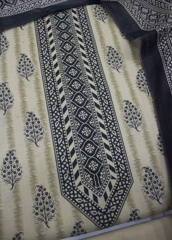 3 Piece Digital Printed Beige Color Unstitched Suit