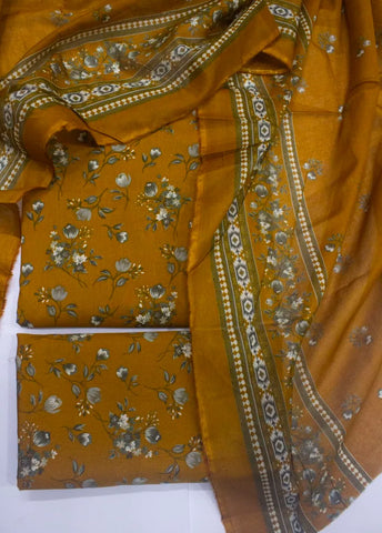 3 Piece Digital Printed Rust Color Unstitched Suit