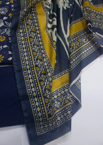 3 Piece Digital Printed Navy Blue Color Unstitched Suit