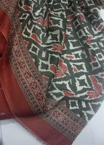 3 Piece Digital Printed Rust Color Unstitched Suit