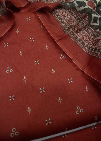 3 Piece Digital Printed Rust Color Unstitched Suit