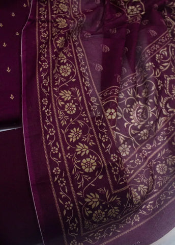 3 Piece Digital Printed Plum Color Unstitched Suit