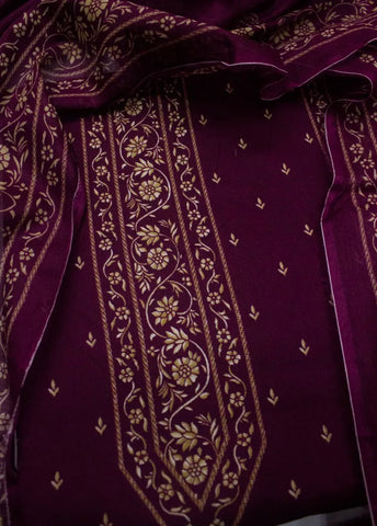 3 Piece Digital Printed Plum Color Unstitched Suit