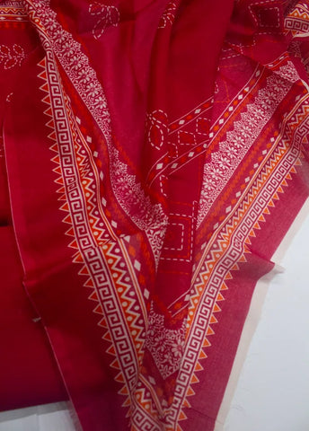 3 Piece Digital Printed Red Color Unstitched Suit