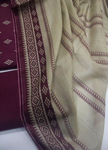 3 Piece Digital Printed Plum Color Unstitched Suit
