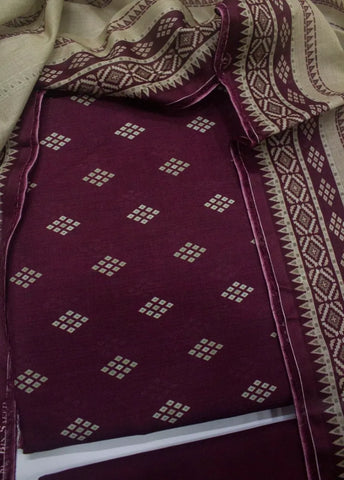 3 Piece Digital Printed Plum Color Unstitched Suit