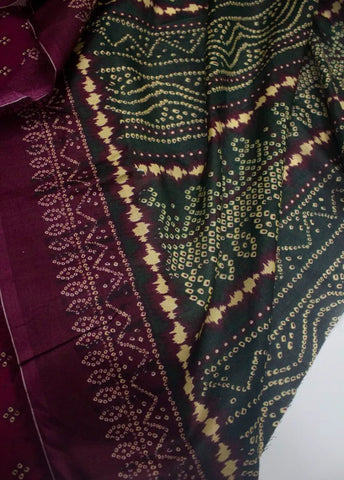 3 Piece Digital Printed Margenta Color Unstitched Suit