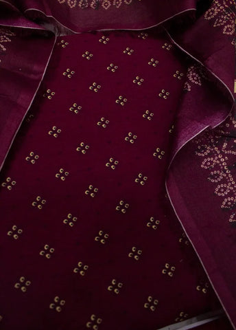 3 Piece Digital Printed Margenta Color Unstitched Suit