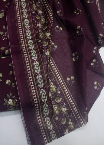 3 Piece Digital Printed Plum Color Unstitched Suit