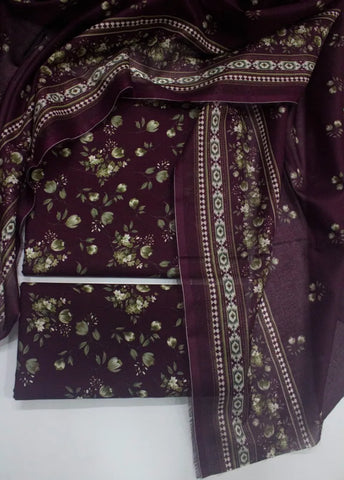 3 Piece Digital Printed Plum Color Unstitched Suit