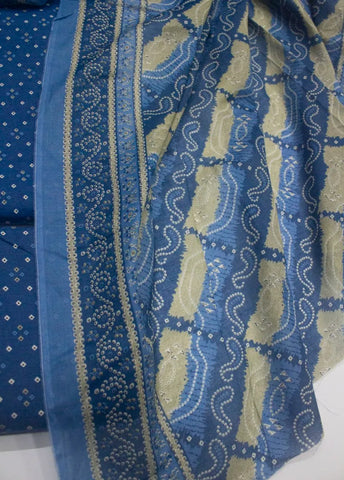3 Piece Digital Printed Blue Color Unstitched Suit