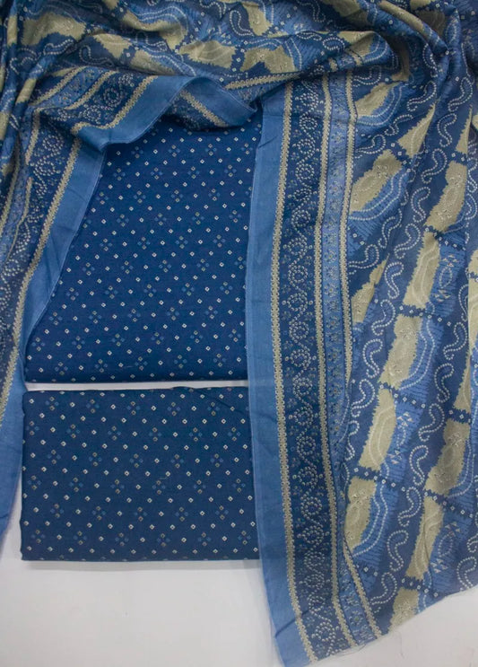 3 Piece Digital Printed Blue Color Unstitched Suit