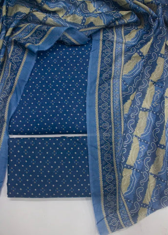 3 Piece Digital Printed Blue Color Unstitched Suit