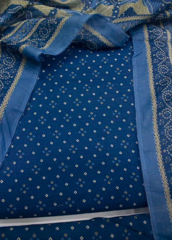3 Piece Digital Printed Blue Color Unstitched Suit