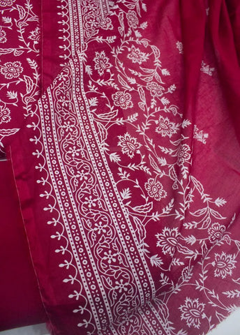 3 Piece Digital Printed Red Color Unstitched Suit