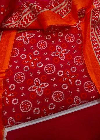 3 Piece Digital Printed Red Color Unstitched Suit
