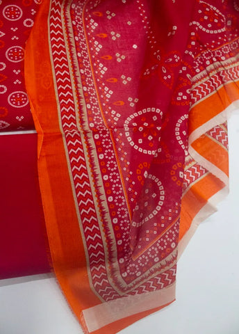 3 Piece Digital Printed Red Color Unstitched Suit