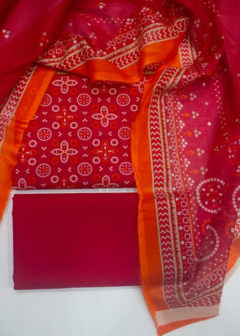 3 Piece Digital Printed Red Color Unstitched Suit
