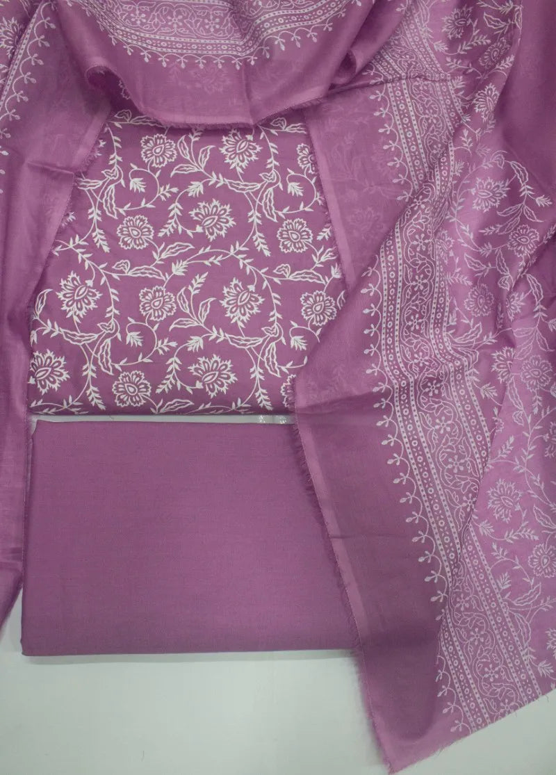 3 Piece Digital Printed Muave Color Unstitched Suit