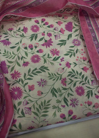 3 Piece Digital Printed Beige Color Unstitched Suit