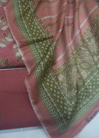 3 Piece Digital Printed Pink Color Unstitched Suit