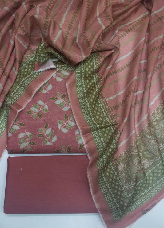 3 Piece Digital Printed Pink Color Unstitched Suit
