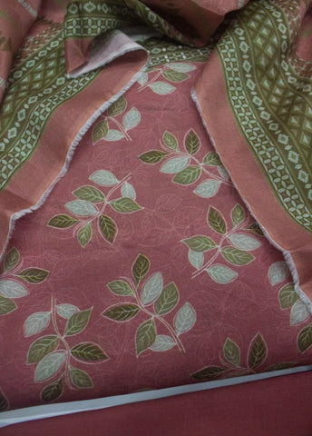 3 Piece Digital Printed Pink Color Unstitched Suit