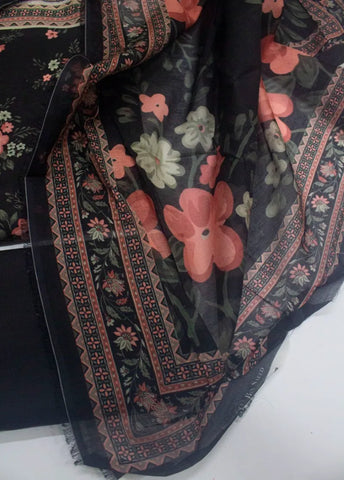 3 Piece Digital Printed Black Color Unstitched Suit