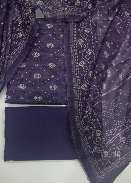 3 Piece Digital Printed Purple Color Unstitched Suit