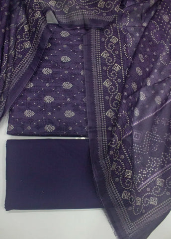 3 Piece Digital Printed Purple Color Unstitched Suit