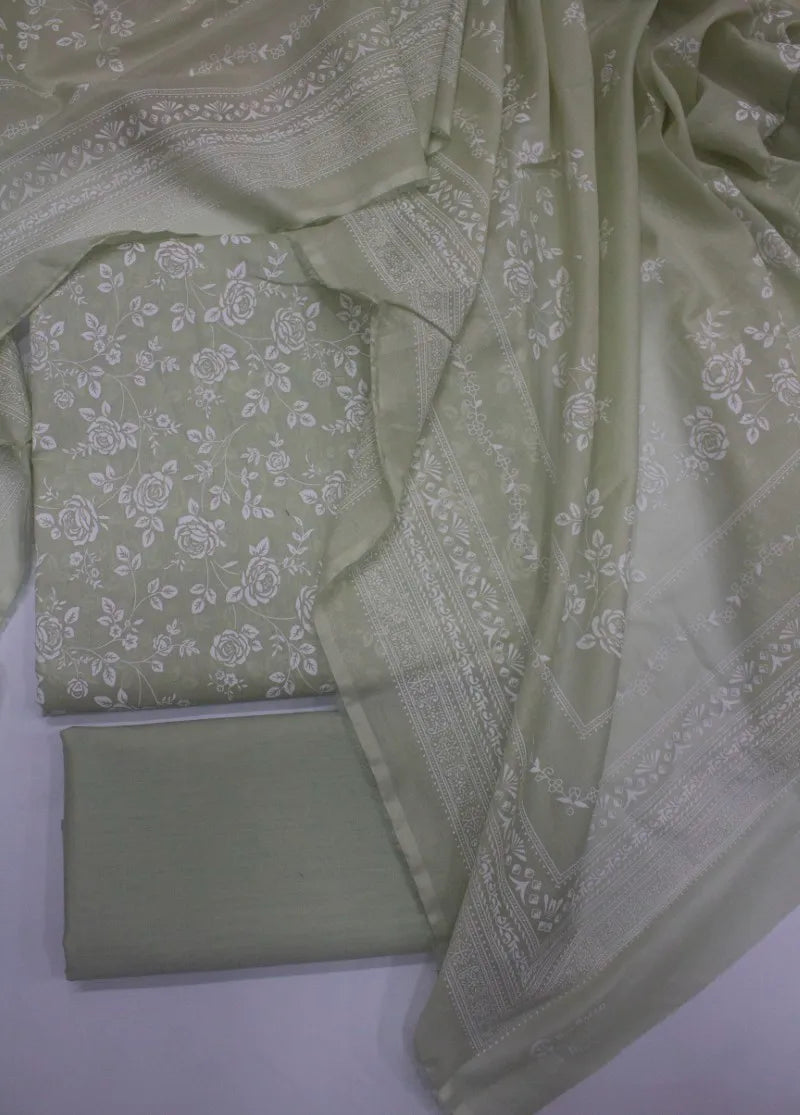 3 Piece Digital Printed Pista Green Color Unstitched Suit