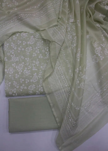 3 Piece Digital Printed Pista Green Color Unstitched Suit