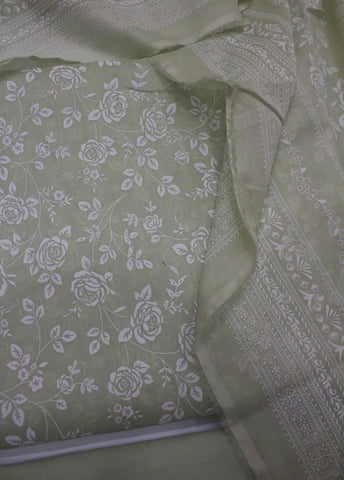 3 Piece Digital Printed Pista Green Color Unstitched Suit