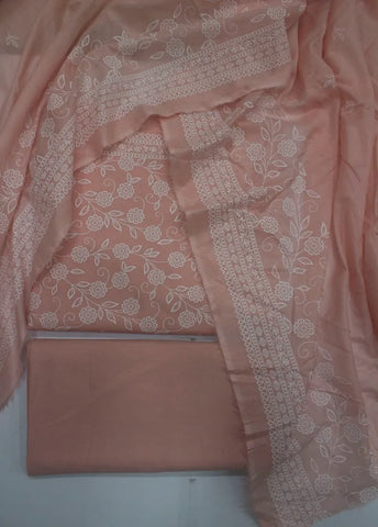 3 Piece Digital Printed Pista Peach Color Unstitched Suit