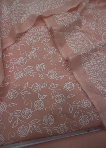 3 Piece Digital Printed Pista Peach Color Unstitched Suit