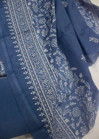 3 Piece Digital Printed Navy Blue Color Unstitched Suit