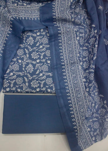 3 Piece Digital Printed Navy Blue Color Unstitched Suit