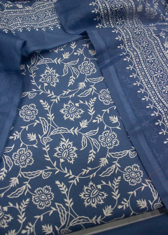 3 Piece Digital Printed Navy Blue Color Unstitched Suit