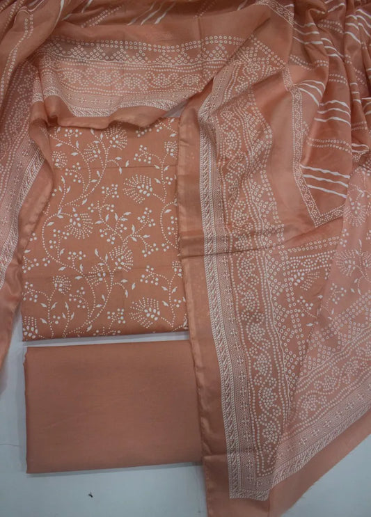 3 Piece Digital Printed Peach Color Unstitched Suit