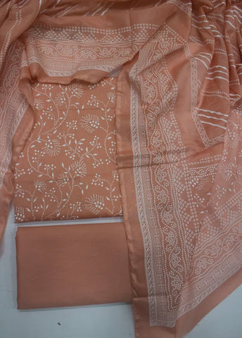 3 Piece Digital Printed Peach Color Unstitched Suit