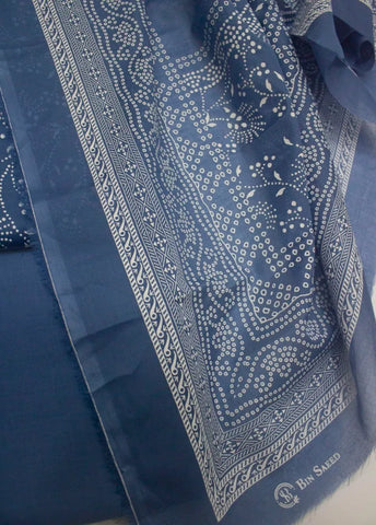 3 Piece Digital Printed Navy Blue Color Unstitched Suit