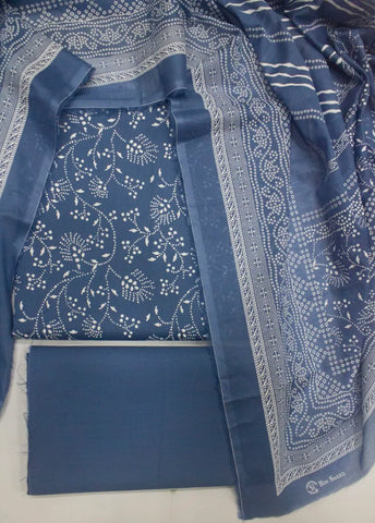 3 Piece Digital Printed Navy Blue Color Unstitched Suit