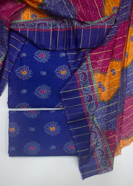 3 Piece Digital Printed Ink Blue Color Unstitched Suit