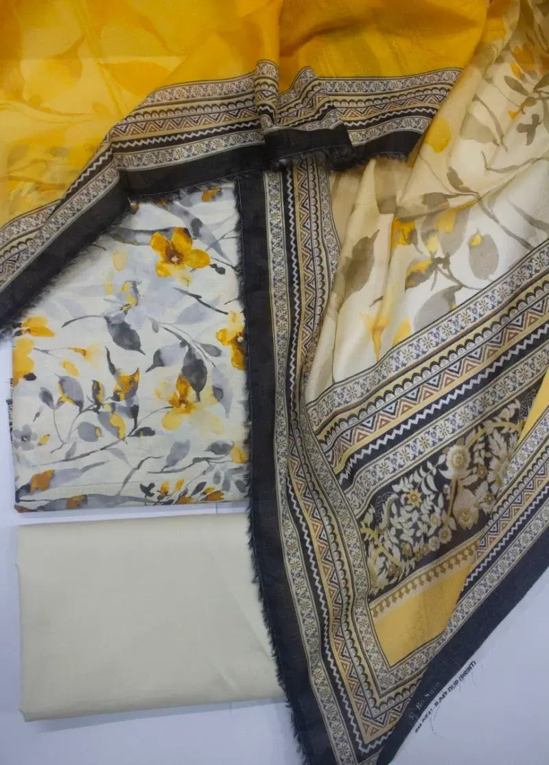 Bin Saeed Fabric - DPC-047- 3 Piece Cotton Printed UnStitched Suit