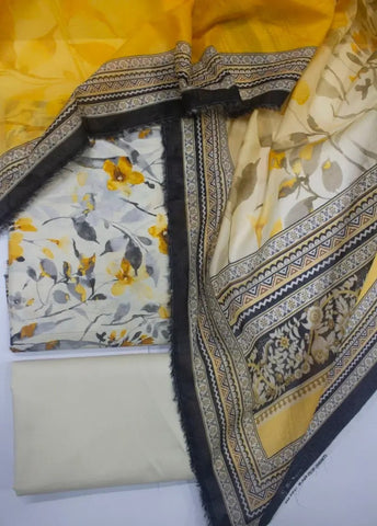 Bin Saeed Fabric - DPC-047- 3 Piece Cotton Printed UnStitched Suit