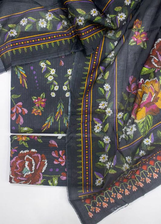 DPC-0650- 3 Piece Cotton Printed UnStitched Suit