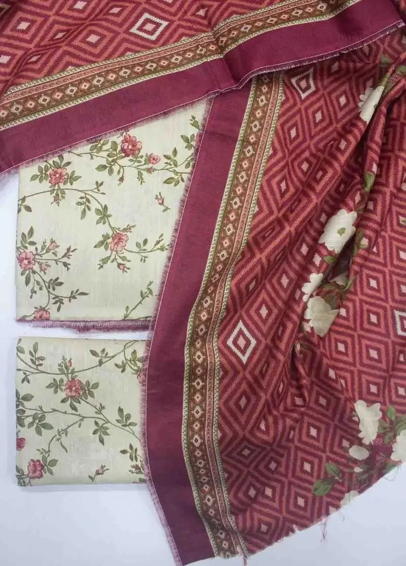 Bin Saeed Fabric - DPC-0701- 3 Piece Cotton Printed UnStitched Suit